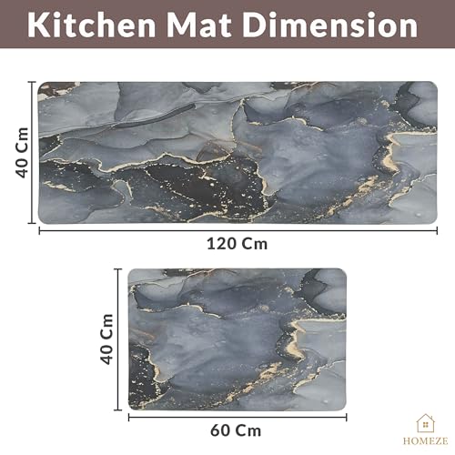 HOMEZE 2 Pcs Kitchen Floor Mats – Non-Slip Absorbent Runner Rugs with Rubber Backing, Washable Cushioned Anti-Fatigue Carpets for Kitchen, Sink, Laundry & Standing Desk (40x120 cm + 40x60 cm) - Image 2
