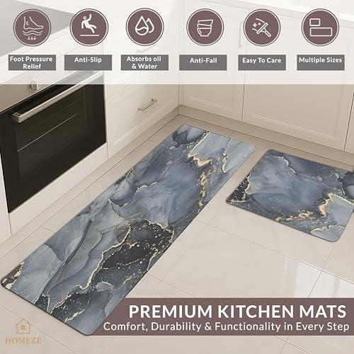 HOMEZE 2 Pcs Kitchen Floor Mats – Non-Slip Absorbent Runner Rugs with Rubber Backing, Washable Cushioned Anti-Fatigue Carpets for Kitchen, Sink, Laundry & Standing Desk (40x120 cm + 40x60 cm) - Image 4