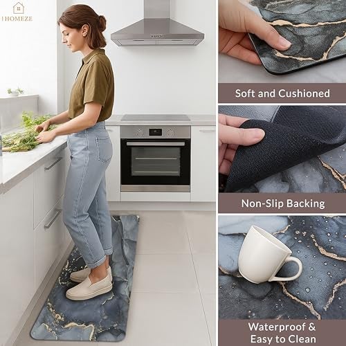 HOMEZE 2 Pcs Kitchen Floor Mats – Non-Slip Absorbent Runner Rugs with Rubber Backing, Washable Cushioned Anti-Fatigue Carpets for Kitchen, Sink, Laundry & Standing Desk (40x120 cm + 40x60 cm) - Image 3