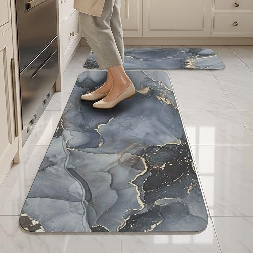 HOMEZE 2 Pcs Kitchen Floor Mats – Non-Slip Absorbent Runner Rugs with Rubber Backing, Washable Cushioned Anti-Fatigue Carpets for Kitchen, Sink, Laundry & Standing Desk (40x120 cm + 40x60 cm) - Image 1