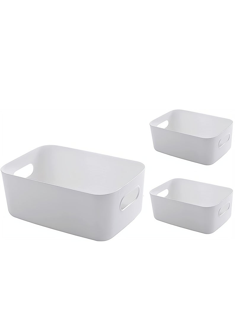Excefore White Storage Bin with Handles Pack of 3 Large Capacity Organizer Multi-Use Storage Box with Handles Durable Storage Basket for Bathroom Restroom Kitchen and Livingroom - Image 1