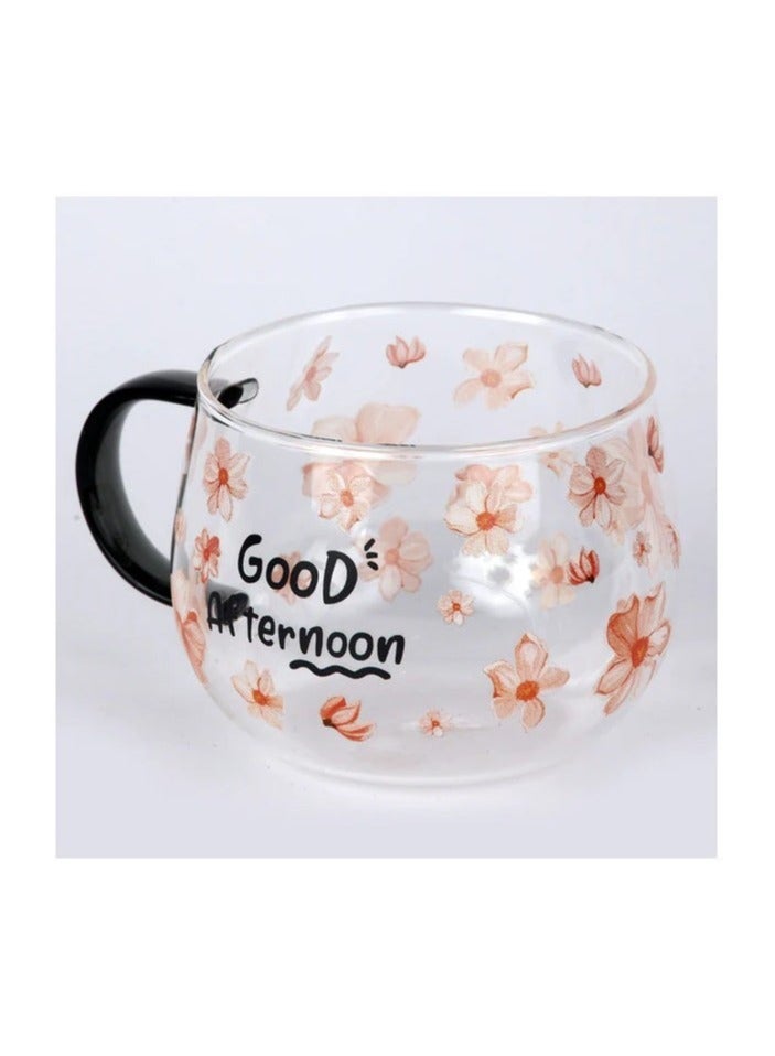 مج زجاج مقاوم للحرارة للشاي والقهوة والمشروبات الباردة بطباعة عبارة «Good Afternoon» مصنوع من البوروسيليكات عالي الجودة مع مقبض  - Image 2