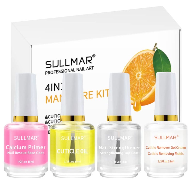 SULLMAR 4in1 Nail Hardener Nail Strengthener Nail Rescue Calcium Primer for Thin Nails Growth Nail Repair Nail Care Kit with Cuticle Oil Cuticle Remover Gel Cream - Image 1