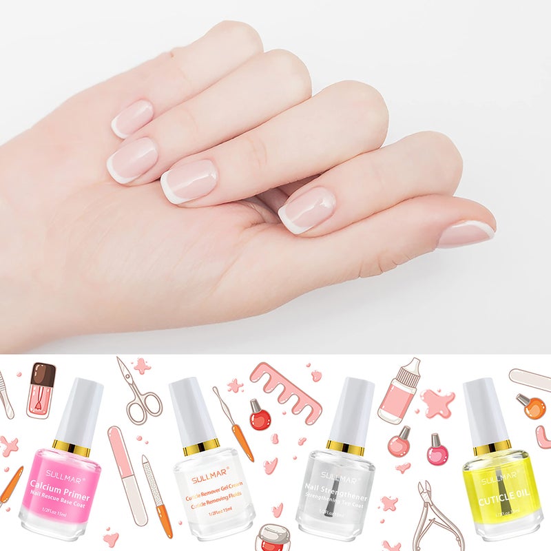 SULLMAR 4in1 Nail Hardener Nail Strengthener Nail Rescue Calcium Primer for Thin Nails Growth Nail Repair Nail Care Kit with Cuticle Oil Cuticle Remover Gel Cream - Image 2