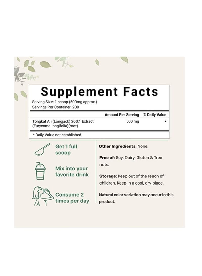 microingredients Tongkat Ali Extract 200:1 Concentrate Longjack Powder, 100 Grams Pure Eurycoma Longifolia Root Extract Powder - Image 2