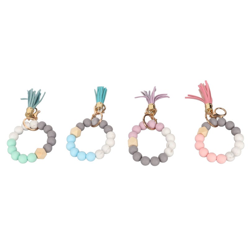 4Pcs Keychain Bracelet Tassels Style Silicone Beads Metal Lobster Clasp Beaded Wristlet for Handbag Home Outing - Image 4