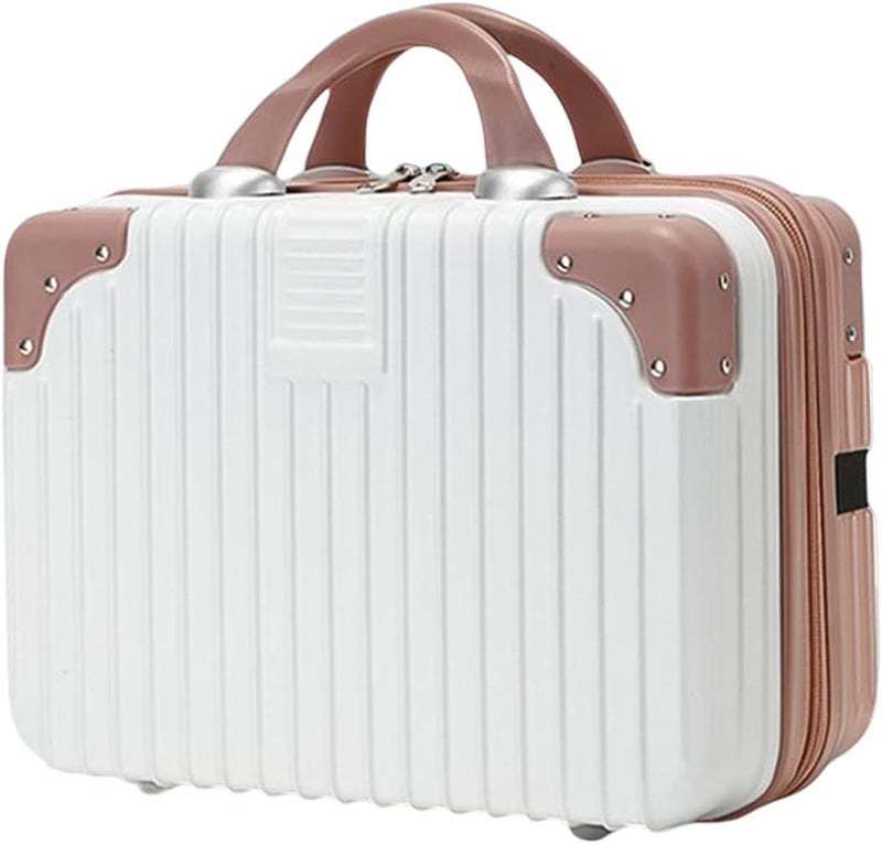 SUNBEET Makeup Case Suitcase, Mini Bag, Mini Hard Shell Travel Luggage, Women Portable Water Proof Carrying Suitcase, Organizer Bag, Small Hard Shell Cosmetic Lugge Bag, Water Proof (B-White&Roset) - Image 1