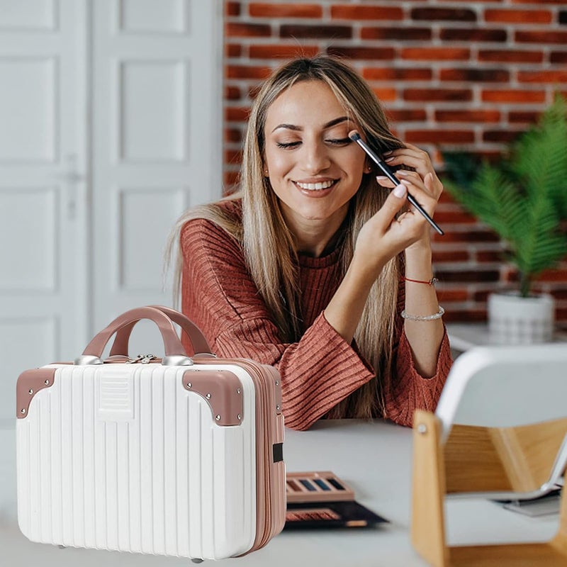 SUNBEET Makeup Case Suitcase, Mini Bag, Mini Hard Shell Travel Luggage, Women Portable Water Proof Carrying Suitcase, Organizer Bag, Small Hard Shell Cosmetic Lugge Bag, Water Proof (B-White&Roset) - Image 4