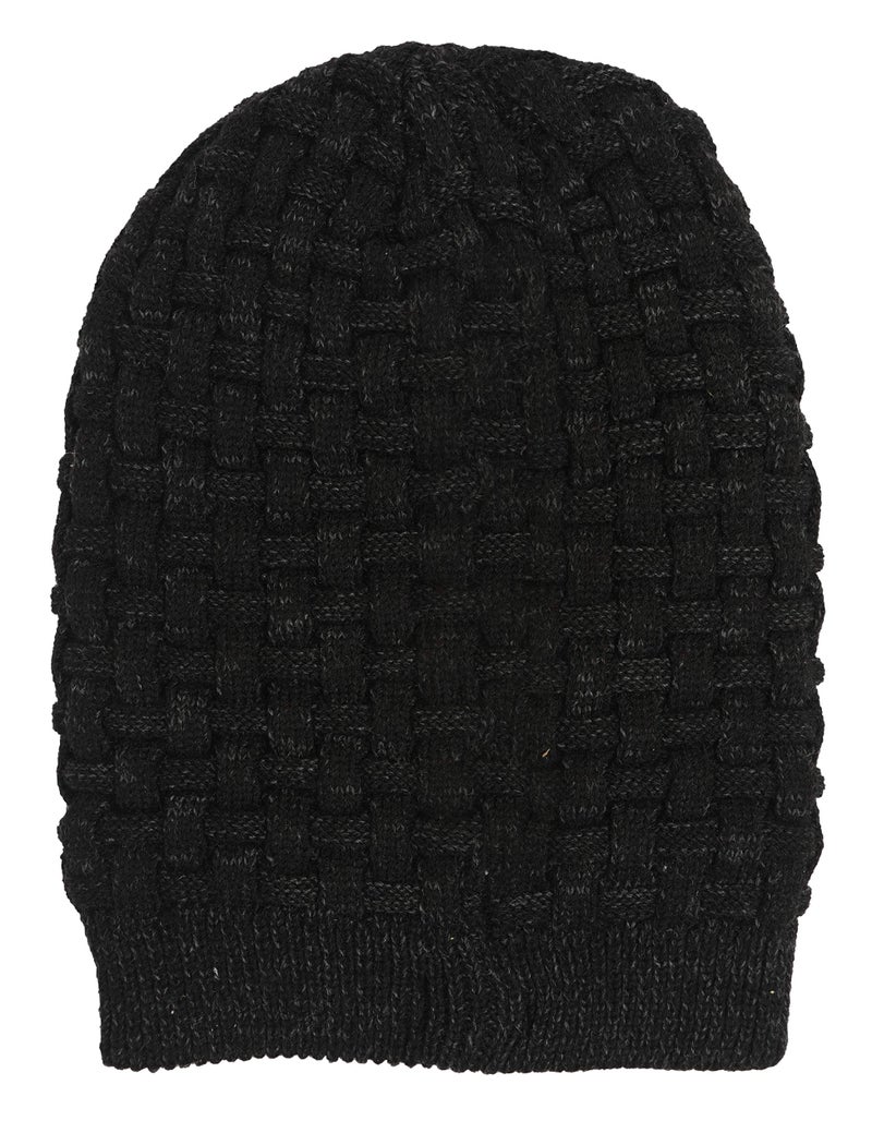 FabSeasons Acrylic Woollen Slouchy Unisex Beanie and Skull Cap with Faux Fur on The Inner Side (Black, Free Size) - Image 4