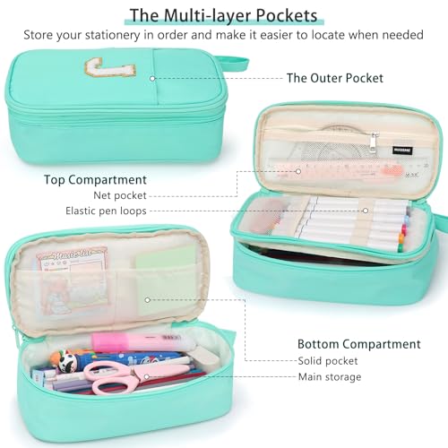 Nuozme Large Pencil Case,Big Capacity Pencil Pouch,Personalized Initial Pencil Bag with smooth zipper,Multiple Pockets,Cute Aesthetic Stationery Pen Case Bag for Teen Girls College (Pink, Y) - Image 5