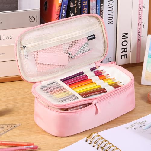 Nuozme Large Pencil Case,Big Capacity Pencil Pouch,Personalized Initial Pencil Bag with smooth zipper,Multiple Pockets,Cute Aesthetic Stationery Pen Case Bag for Teen Girls College (Pink, Y) - Image 2