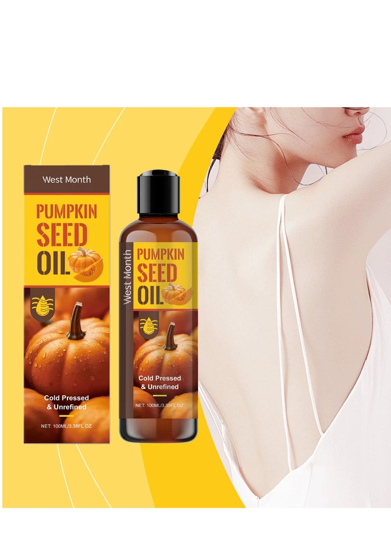 West&Month 100ml Organic Pumpkin Seed Oil, 100% Pure Cold Pressed Pumpkin Seed Oil for Hair Growth, Boost Hair Growth for Eyelashes, Eyebrows & Dry Damaged Hair, Moisturizer Face, Hair, Body & Skin Care - Image 1