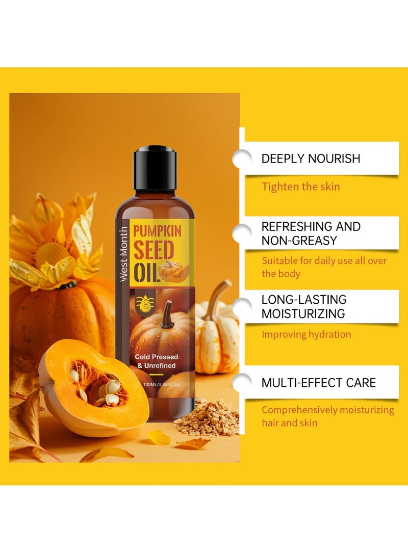 West&Month 100ml Organic Pumpkin Seed Oil, 100% Pure Cold Pressed Pumpkin Seed Oil for Hair Growth, Boost Hair Growth for Eyelashes, Eyebrows & Dry Damaged Hair, Moisturizer Face, Hair, Body & Skin Care - Image 5
