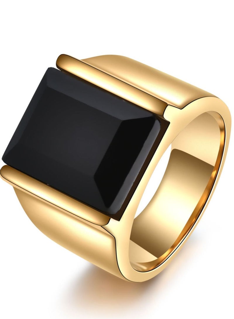 304 Stainless Steel Ring Men Simple Square Geometric Turquoise Black Tide Pull Titanium