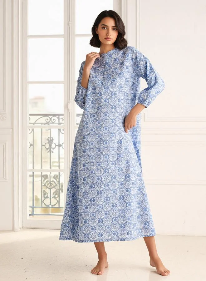 Splash FAV Night Dress Long Sleeves Printed Cotton