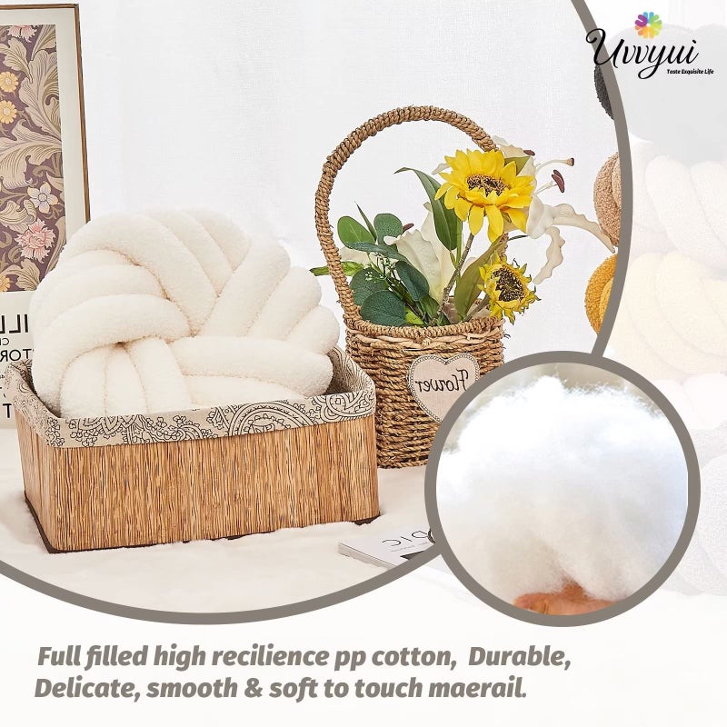 Uvvyui Knot Pillows, 14 Inch Decorative Throw Pillows Round Pillows Cushion, Soft Handmade Knotted Ball Pillow Plush Cushion Home Decor for Bed Couch Living Room (Ivory, 14 Inch) - Image 3