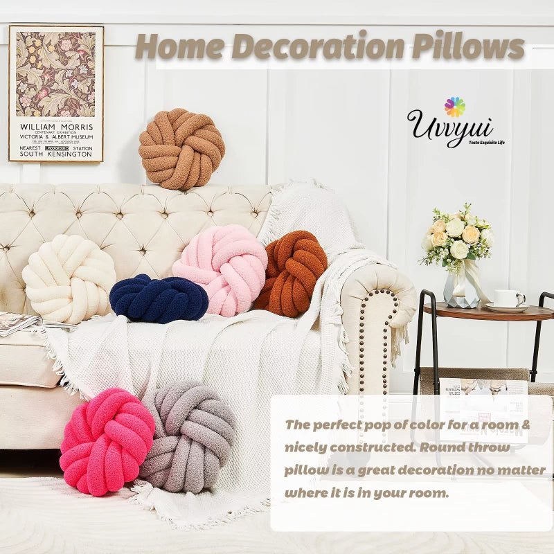 Uvvyui Knot Pillows, 14 Inch Decorative Throw Pillows Round Pillows Cushion, Soft Handmade Knotted Ball Pillow Plush Cushion Home Decor for Bed Couch Living Room (Ivory, 14 Inch) - Image 4