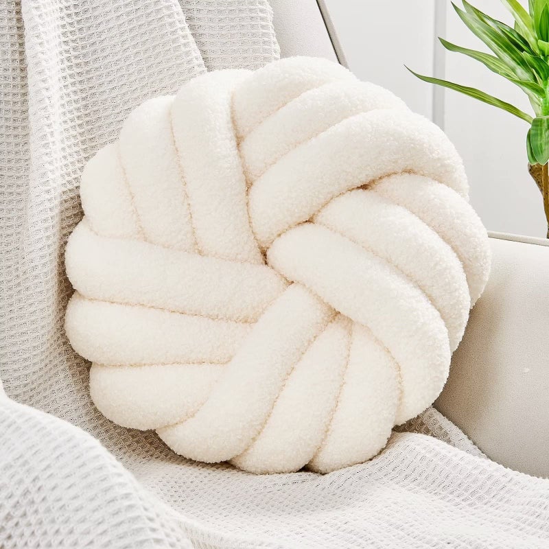 Uvvyui Knot Pillows, 14 Inch Decorative Throw Pillows Round Pillows Cushion, Soft Handmade Knotted Ball Pillow Plush Cushion Home Decor for Bed Couch Living Room (Ivory, 14 Inch) - Image 1