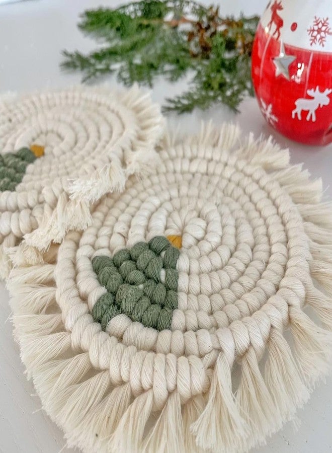tms Cotton Boho Circle Macramã© Coaster with Fringe, Off-White, 15.24 Cm Diameter, Handcrafted, Decorative Drink Coasters, Natural Fibers, Table Decor Accessories 2 Piece (Multi) - Image 4