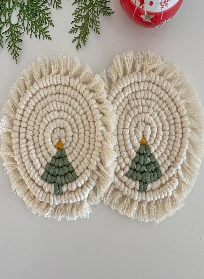 tms Cotton Boho Circle Macramã© Coaster with Fringe, Off-White, 15.24 Cm Diameter, Handcrafted, Decorative Drink Coasters, Natural Fibers, Table Decor Accessories 2 Piece (Multi) - Image 1