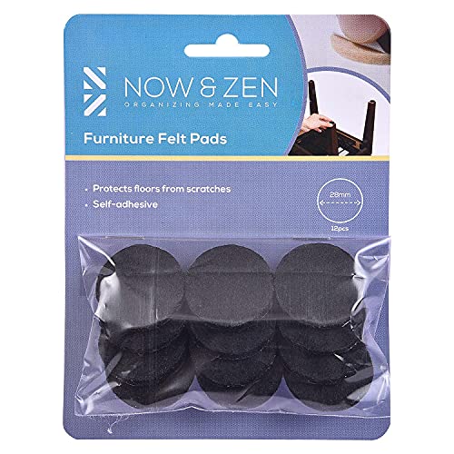 Now & Zen Self Adhesive Round Furniture Felt Pads for Hard Surfaces - Non-Scratch Heavy Duty Furniture Leg Guards (28 MM - Pack of 12, Black) - Image 1