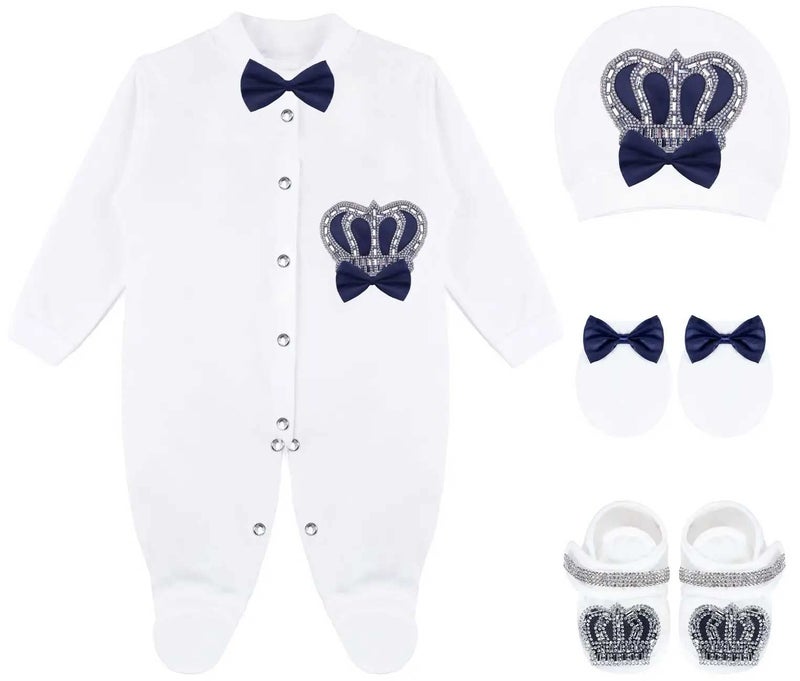Lilax Baby Boy Newborn Crown Jewels Layette 4 Piece Gift Set 03 Months Navy 03M
