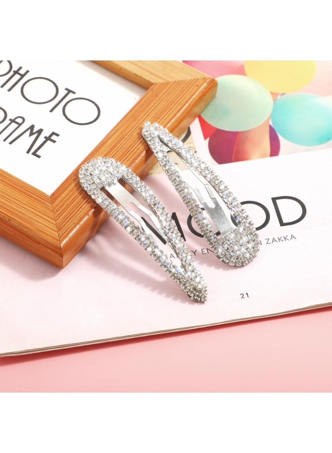 2Pcs Rhinestone Hair Clips Metal Snap Hairpins Bling Crystal Hair Barrettes Glitter French Barrettes Duckbill Hair Pin Hair Decorative Party Valentine's Day Hair Accessories for Women Girls - Image 5
