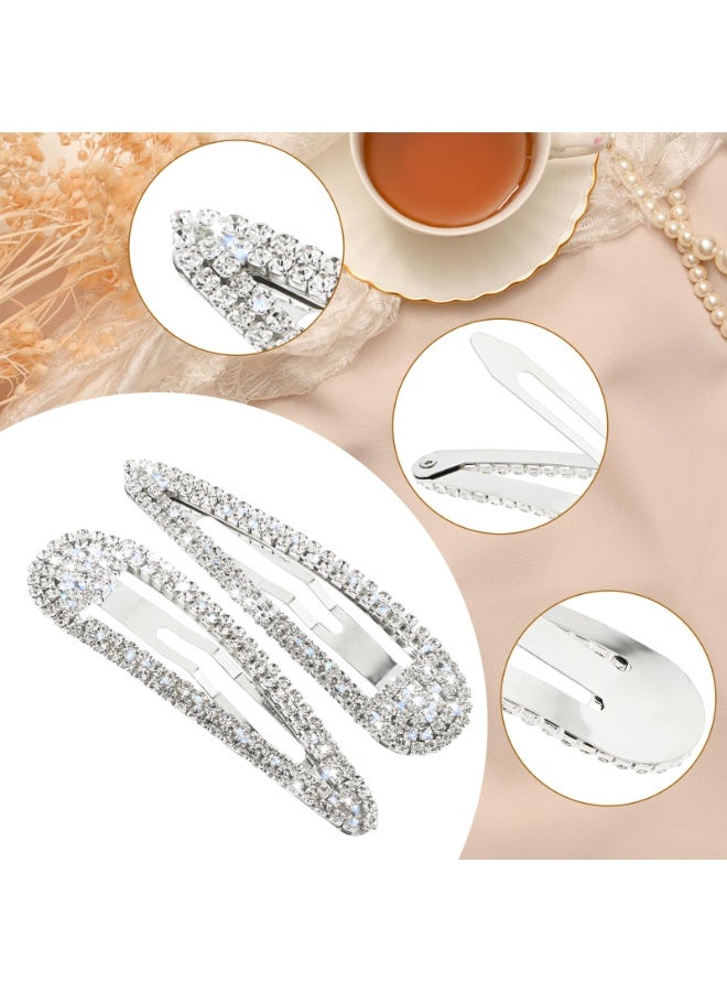 2Pcs Rhinestone Hair Clips Metal Snap Hairpins Bling Crystal Hair Barrettes Glitter French Barrettes Duckbill Hair Pin Hair Decorative Party Valentine's Day Hair Accessories for Women Girls - Image 3