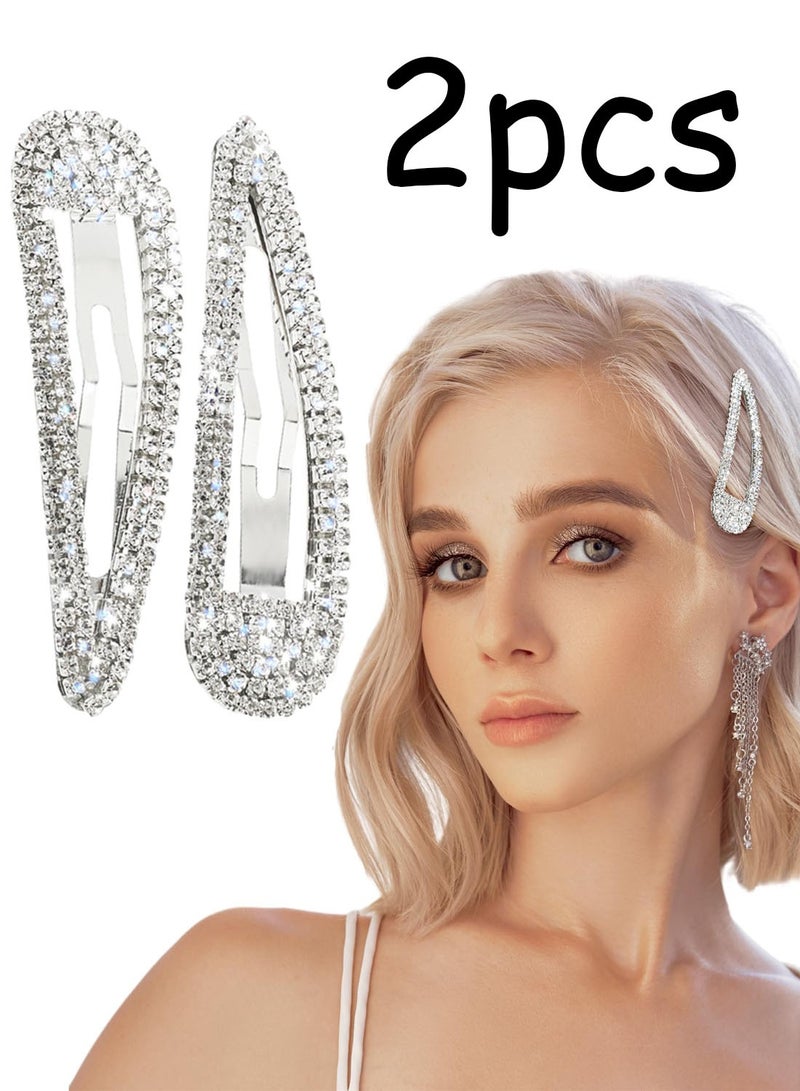 2Pcs Rhinestone Hair Clips Metal Snap Hairpins Bling Crystal Hair Barrettes Glitter French Barrettes Duckbill Hair Pin Hair Decorative Party Valentine's Day Hair Accessories for Women Girls - Image 1