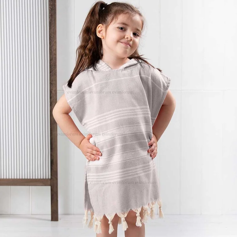 Formeya Children's Bathrobe Poncho 100% Cotton Beach Towel Loincloth Brown