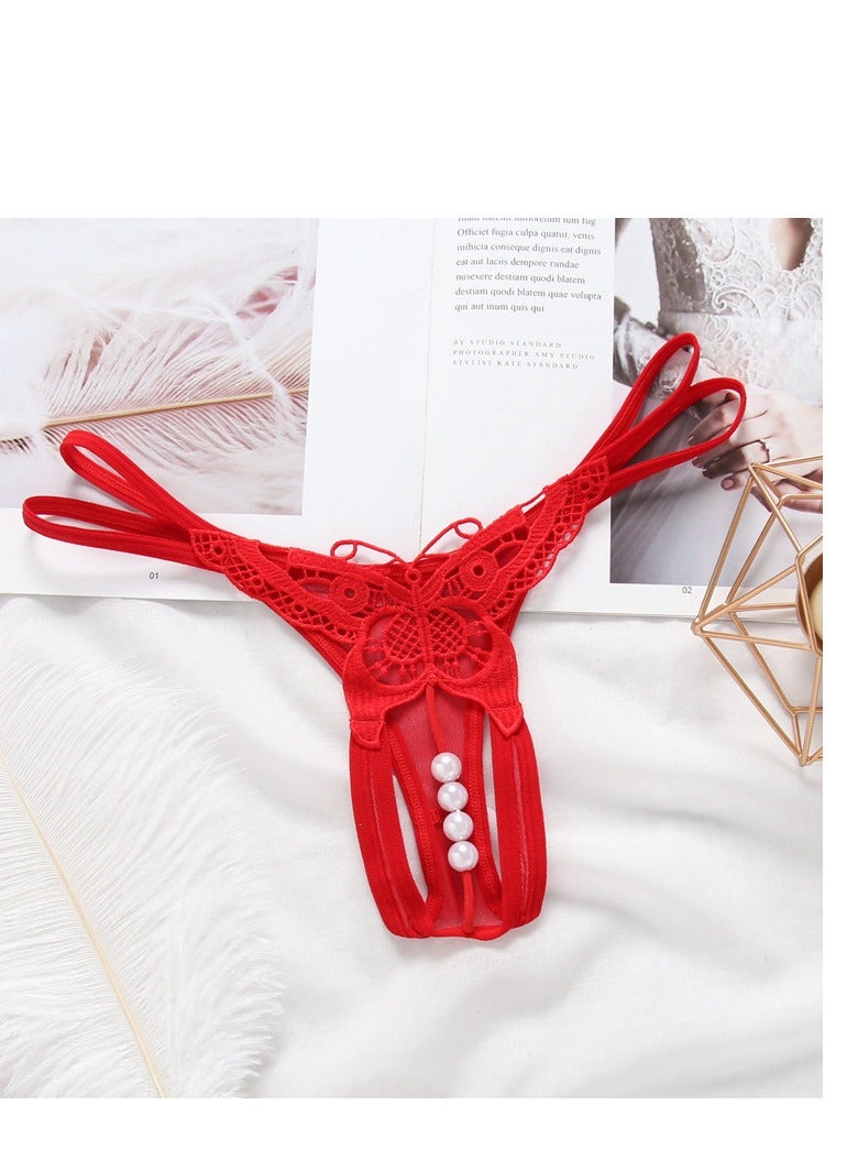 Women Lace Panties  Underwear Floral Lace Briefs with Butterfly Center And Pearls.  - Image 1