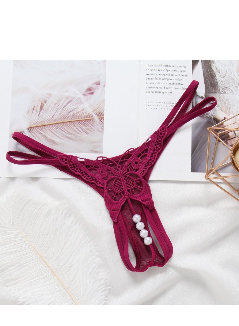 Women Lace Panties  Underwear Floral Lace Briefs with Butterfly Center And Pearls.  - Image 3