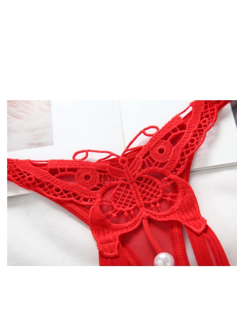 Women Lace Panties  Underwear Floral Lace Briefs with Butterfly Center And Pearls.  - Image 4