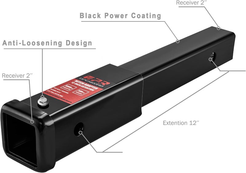 OPENROAD Trailer Hitch Extension for 2-Inch Receiver, 12" Tube Extender Towing Receiver with 5/8" Hitch Pin and 2" Silencer Pad (12-inch) - Image 4