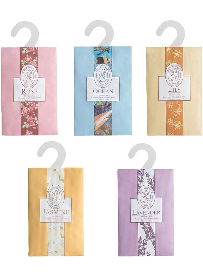 Zaboon Scented Sachets with Hanging Hook, Natural Scented Bags, Wardrobe Fresheners for Wardrobe Closet Bathroom Car, Aromatherapy Bag, Lasting Fragrance Jasmine, Rose, Lavender, Lily, Ocean - Image 1