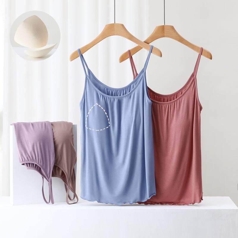 Modal Summer Camisole Bra Underwear With Chest Pad Without Steel Ring One-Piece Loose Bottoming Pajamas New - Image 2