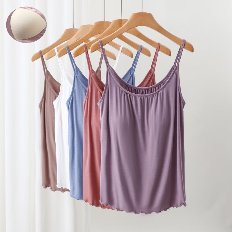 Modal Summer Camisole Bra Underwear With Chest Pad Without Steel Ring One-Piece Loose Bottoming Pajamas New - Image 3