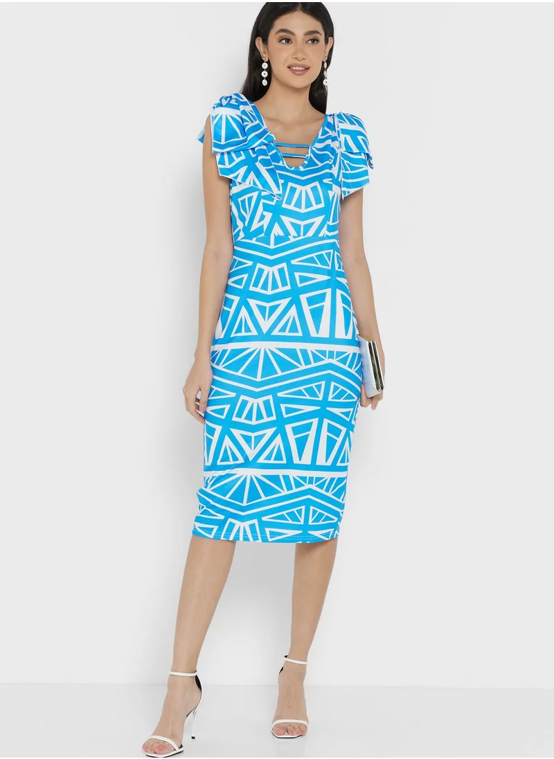 ELLA Tie Detail Printed Dress