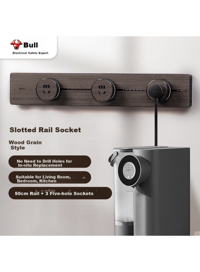 Bull Surface-mounted Wood Grain Track Socket With Movable Wall-mounted Socket/plug Board/extension Board Multi-function 50cm Track + 3 Five-hole Sockets Gb1p Wood Grain - Image 1
