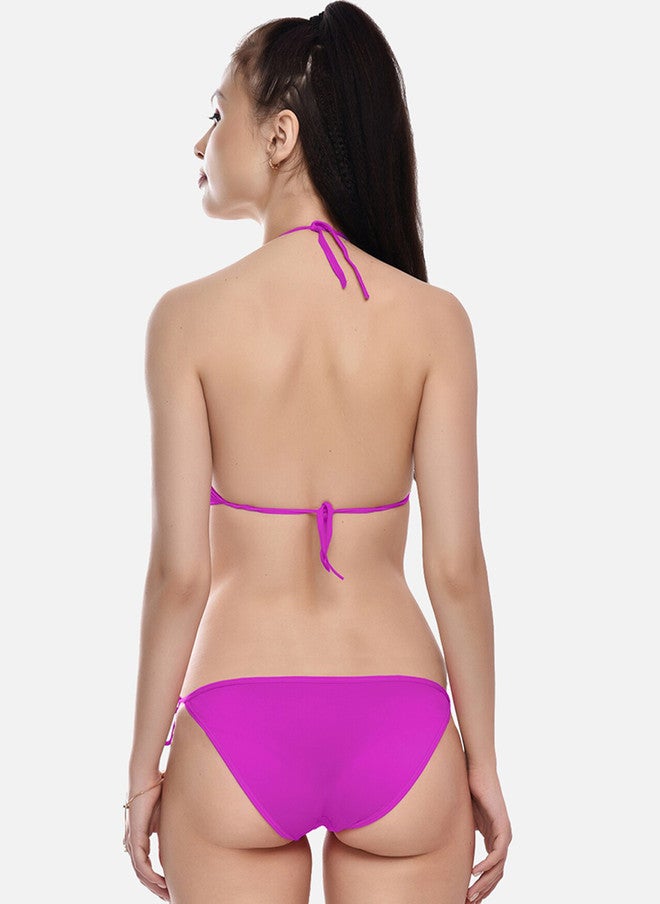 FIMS Women Pack of 3 Solid Bikini Set in Blue, Purple, and Green - Image 5