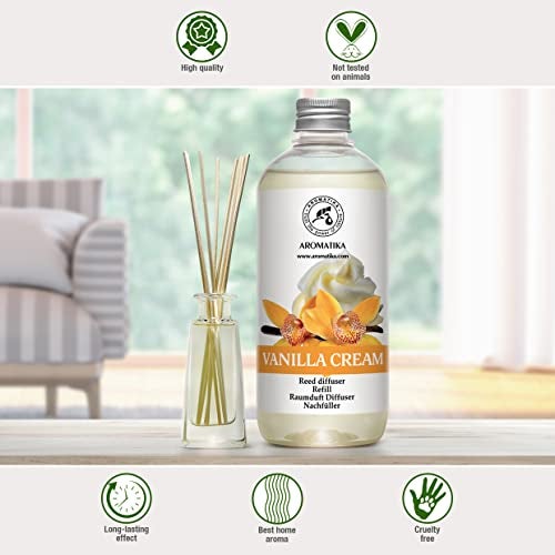 Aromatika عبوة إعادة تعبئة معطر الهواء برائحة كريمة الفانيليا 17 أونصة سائلة - عطر منعش وطويل الأمد - عبوة إعادة تعبئة زيت معطر الهواء للعلاج بالروائح - معطر للمنزل - المكتب - المطعم - رائحة منعشة - Image 4