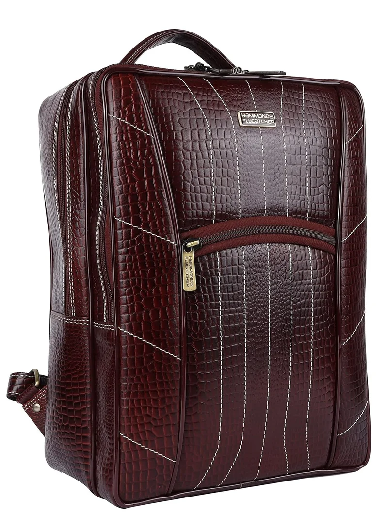 HAMMONDS FLYCATCHER Genuine Leather Executive Office Brown Backpack | Upto 16.1" inch Laptop | 3 Compartments|2 Sides Pockets| Padded and Adjustable Shoulder Straps | BCK124BR | X4MN