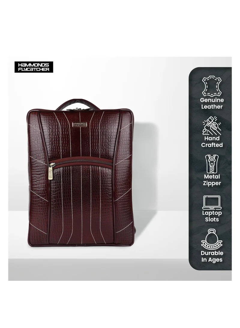 HAMMONDS FLYCATCHER Genuine Leather Executive Office Brown Backpack | Upto 16.1" inch Laptop | 3 Compartments|2 Sides Pockets| Padded and Adjustable Shoulder Straps | BCK124BR | X4MN