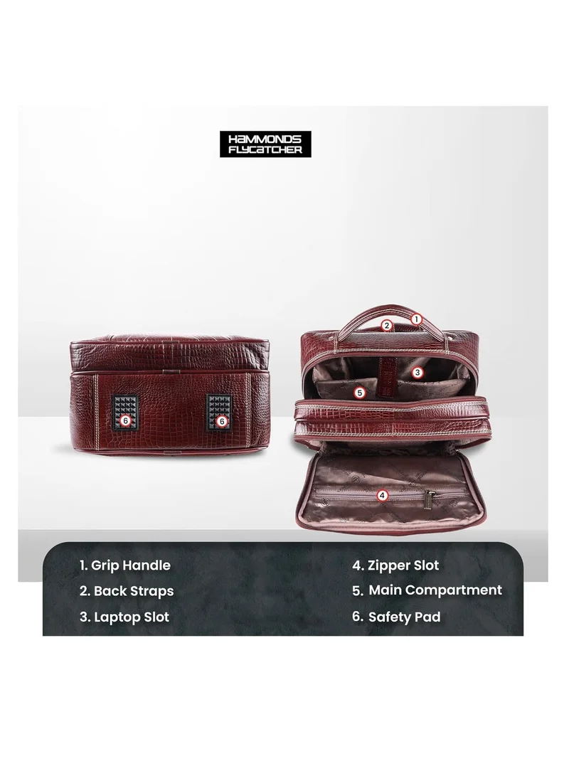 Hammonds Flycatcher  Genuine Leather Executive Office Brown Backpack | Upto 16.1" inch Laptop | 3 Compartments|2 Sides Pockets| Padded and Adjustable Shoulder Straps | BCK124BR | X4MN  | Best Price UAE