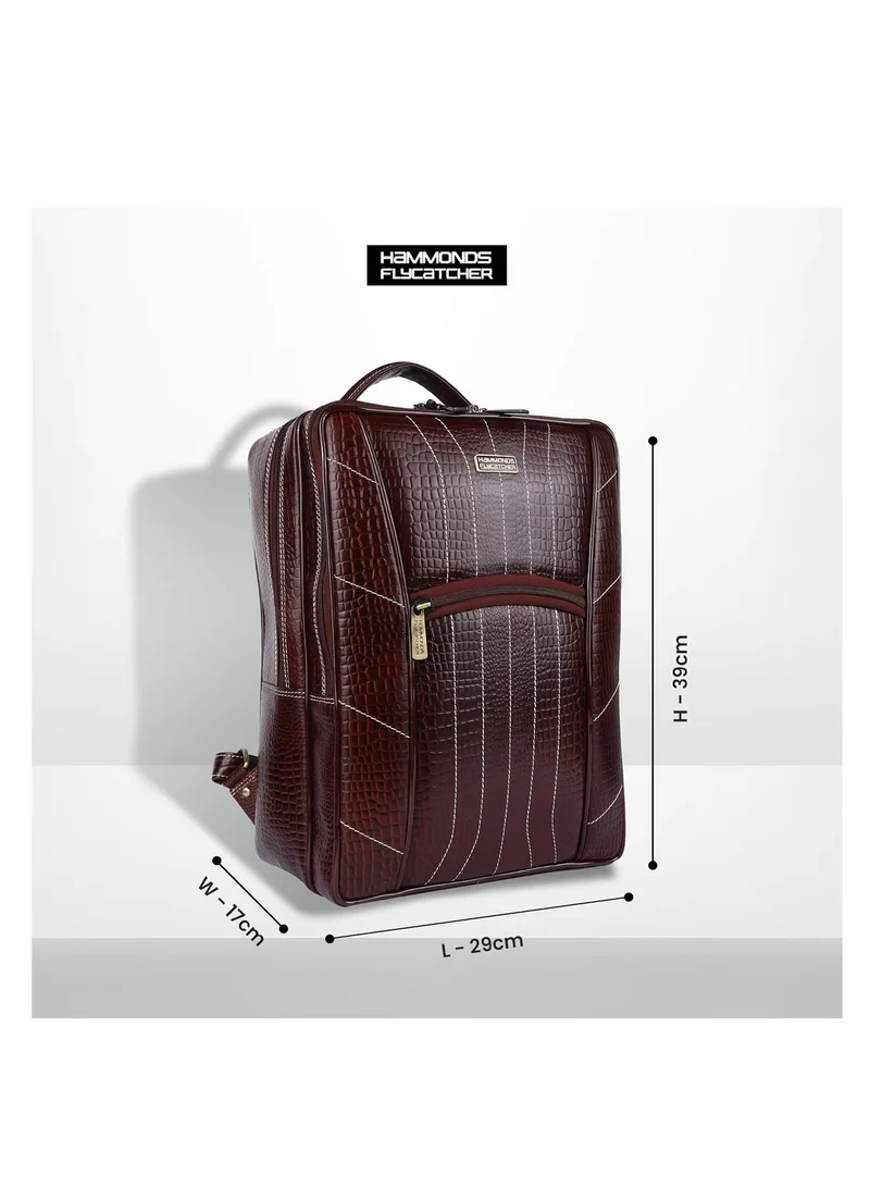 Hammonds Flycatcher  Genuine Leather Executive Office Brown Backpack | Upto 16.1" inch Laptop | 3 Compartments|2 Sides Pockets| Padded and Adjustable Shoulder Straps | BCK124BR | X4MN  | Best Price UAE