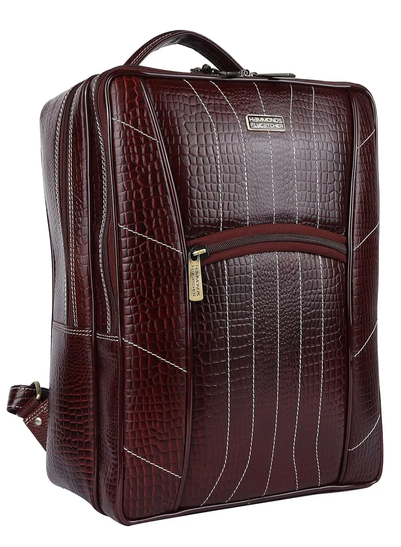 HAMMONDS FLYCATCHER Genuine Leather Executive Office Brown Backpack | Upto 16.1" inch Laptop | 3 Compartments|2 Sides Pockets| Padded and Adjustable Shoulder Straps | BCK124BR | X4MN