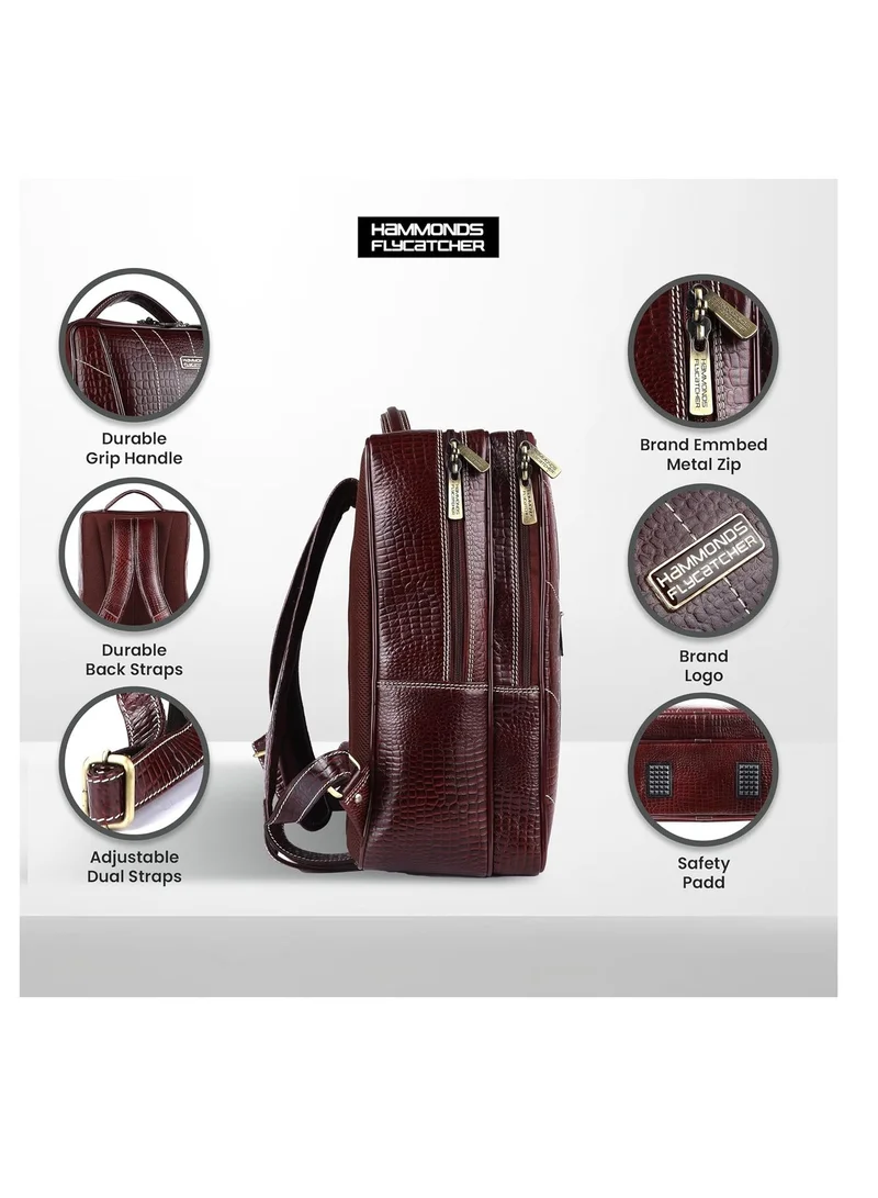Hammonds Flycatcher  Genuine Leather Executive Office Brown Backpack | Upto 16.1" inch Laptop | 3 Compartments|2 Sides Pockets| Padded and Adjustable Shoulder Straps | BCK124BR | X4MN  | Best Price UAE