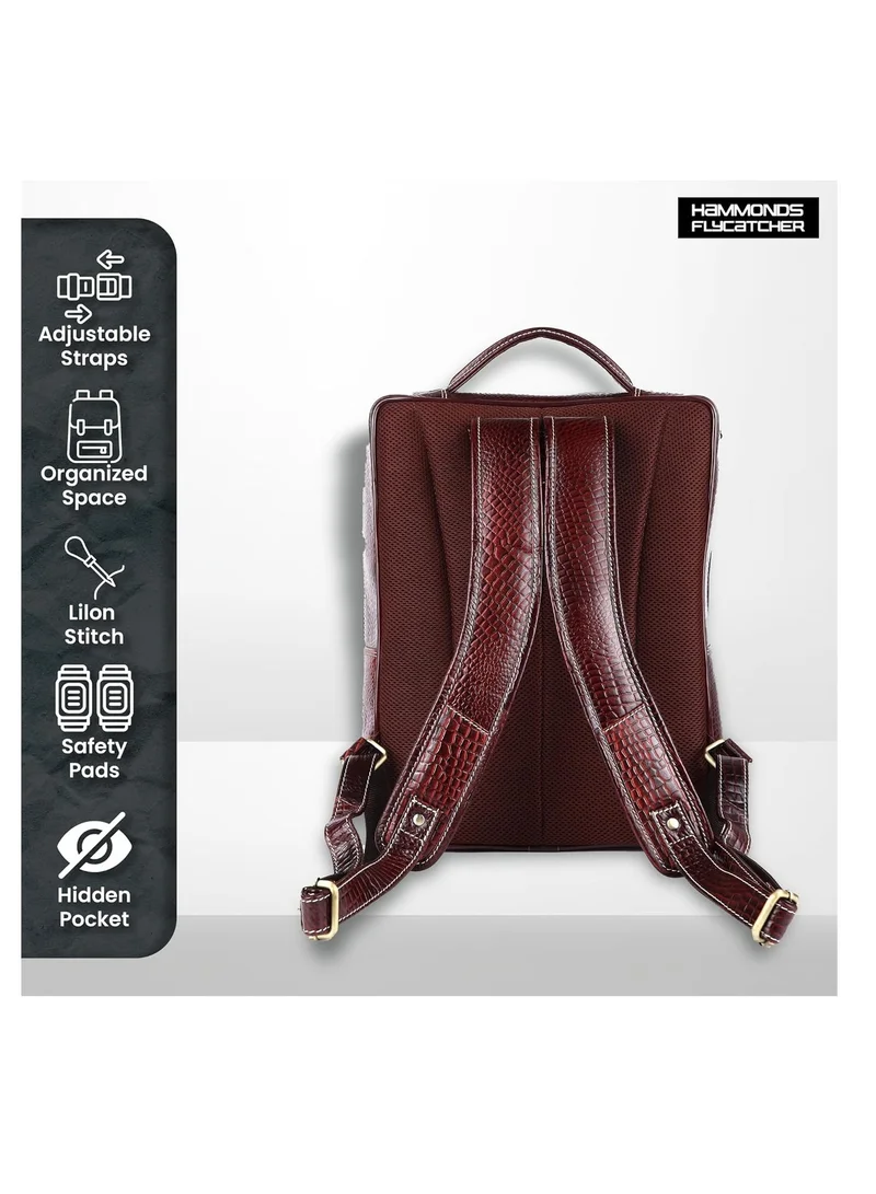 Hammonds Flycatcher  Genuine Leather Executive Office Brown Backpack | Upto 16.1" inch Laptop | 3 Compartments|2 Sides Pockets| Padded and Adjustable Shoulder Straps | BCK124BR | X4MN  | Best Price UAE