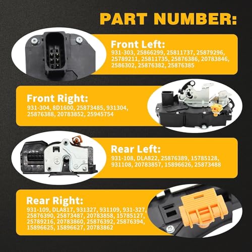 Jecoupoon 4 Pcs Front and Rear Door Lock Latch Actuator Compatible with Silverado Avalanche Suburban Tahoe Sierra Yukon XL Escalade ESV EXT 2007-2009 931-303 931-304 - Image 4