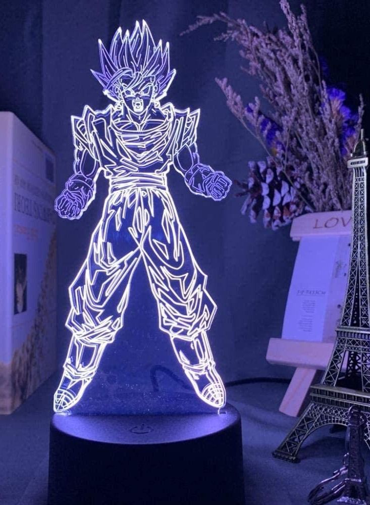 althiqahkey Multicolour Dragon Ball Goku Super Saiyan Figure Atmosphere 3D LED Night Light For Kid's Bedroom Decor Night Light Bedside 3D Night Light Gift 16 Colors Remote Control - Image 3